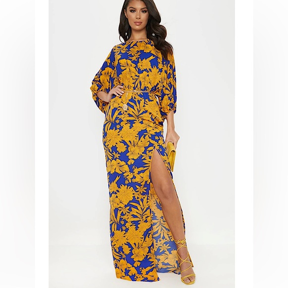 PRETTY LITTLE THING Women’s Size 10 Tropical Print Batwing Sleeve Maxi Dress - Picture 12 of 12